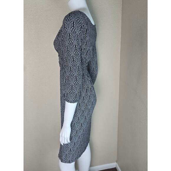 MAEVE Anthropologie Galena Black & White 3/4 Sleeve Wrap Top Midi Dress X-Small - Picture 9 of 11